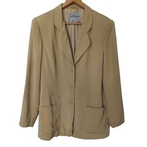 AKA Eddie Bauer Women's Silk Gold Classic Blazer Jacket Size 16 Tall